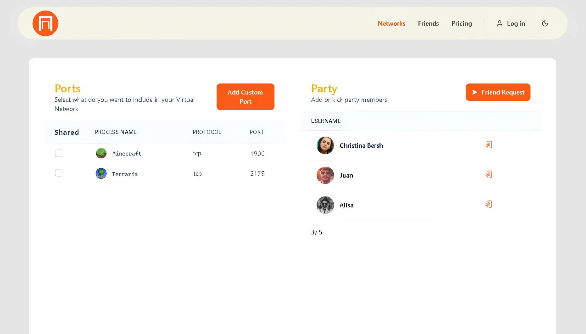 GameLinkSafe User Interface for network connections